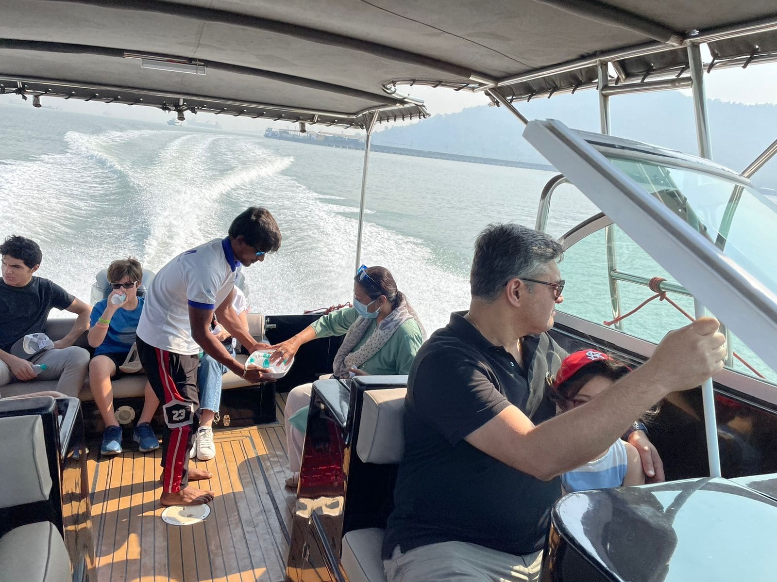 Cruise passengers enjoying a private speedboat transfer to Elephanta Caves from Mumbai Harbour