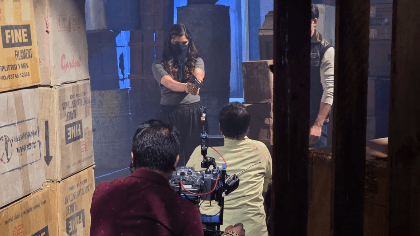 Behind the scenes of a Bollywood action scene filming inside Mumbai movie studio