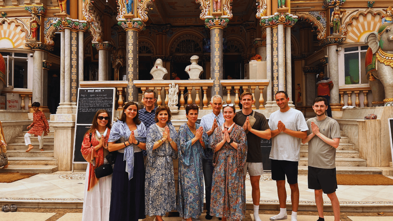 Travelers visiting ISKCON Temple Mumbai during a guided cultural sightseeing tour