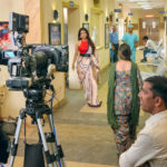 Bollywood movie scene being filmed inside a hospital set at Mumbai film studio