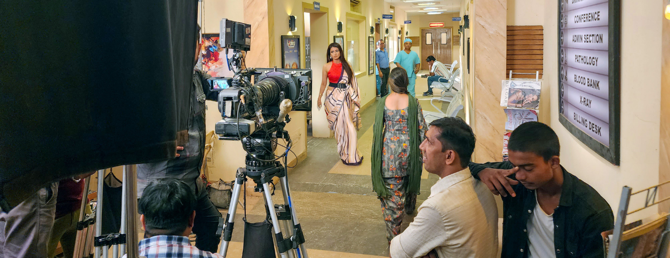 Bollywood movie scene being filmed inside a hospital set at Mumbai film studio