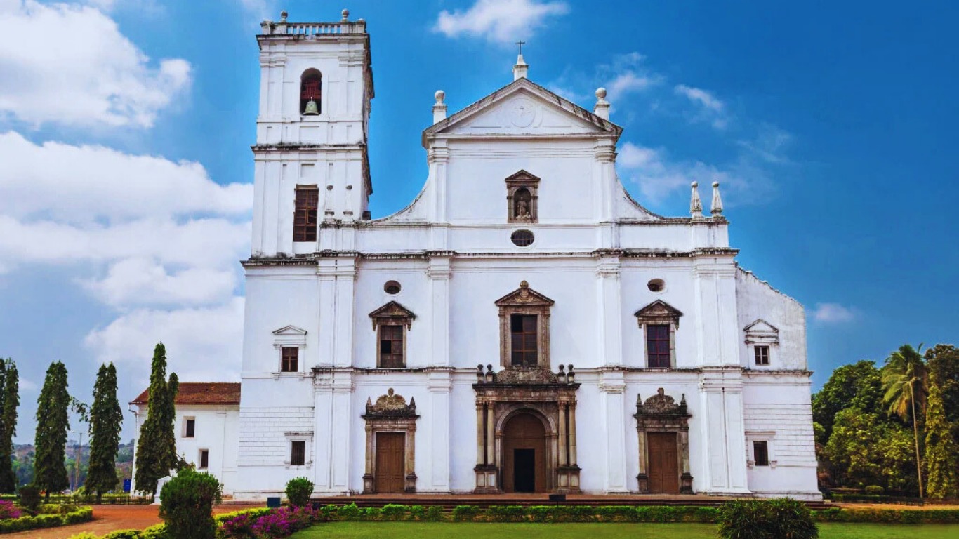 Sé Cathedral Old Goa with white façade and historic architecture