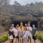 Visitors at the Elephanta Caves UNESCO World Heritage Site near Mumbai
