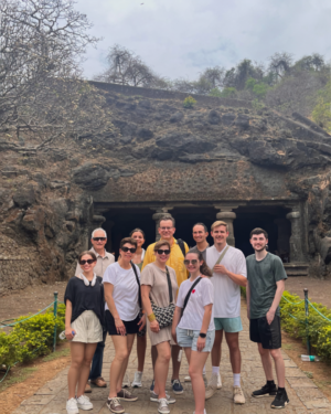 Visitors at the Elephanta Caves UNESCO World Heritage Site near Mumbai