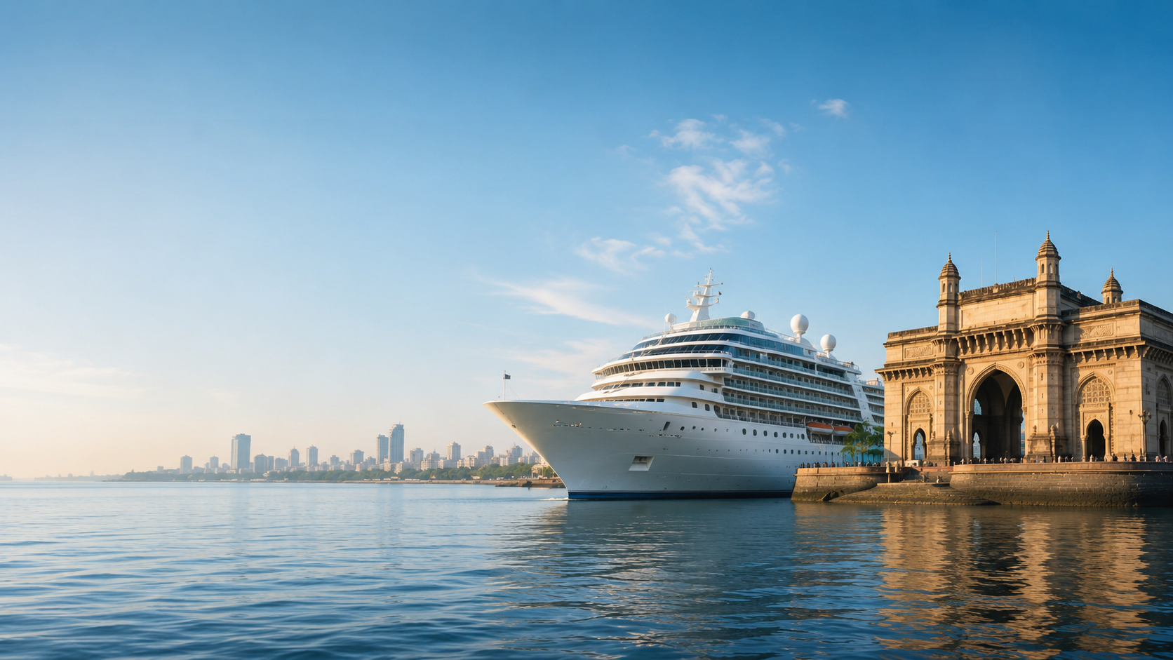 Cruise ship in port representing cruise-timed India shore excursions